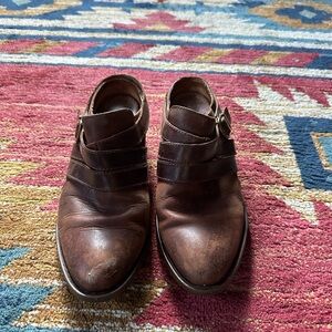 Born Brown Leather Ankle Booties with Side Buckle